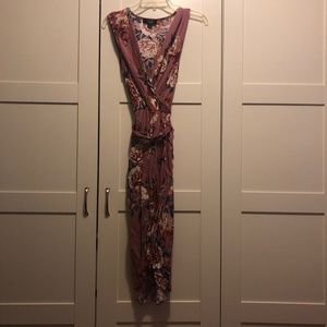 MIDI mauve asymmetrical flower dress with belt